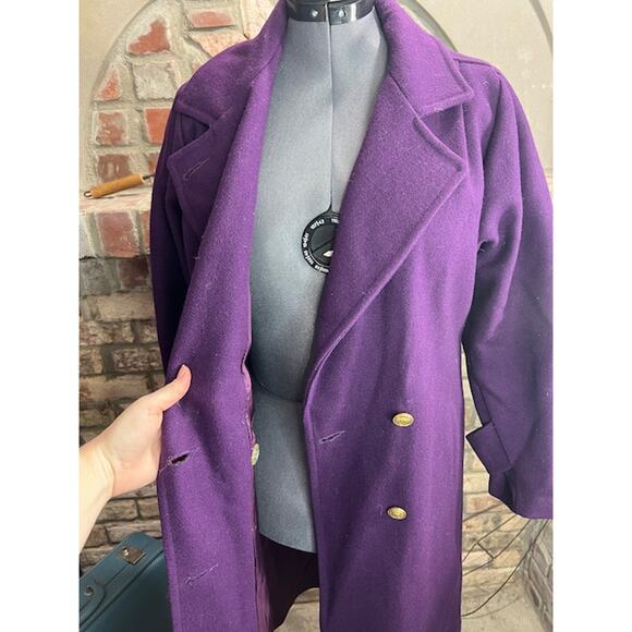wool coat overcoat vintage double breasted purple - Picture 13 of 14